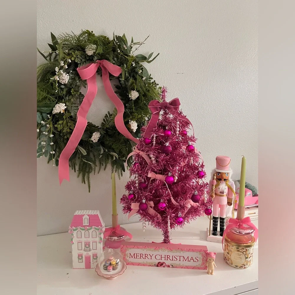Pink Barbie Themr Christmas Tree 25” Glam Holiday Decor Vintage Style